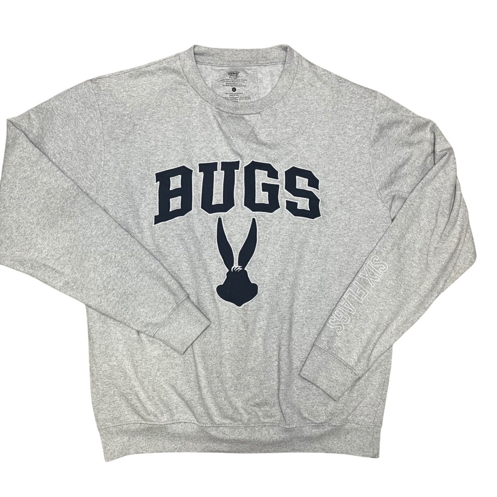 Looney Tunes Bugs Bunny Sweatshirt Mens Large Grey Six Flags Graphic Pullover L